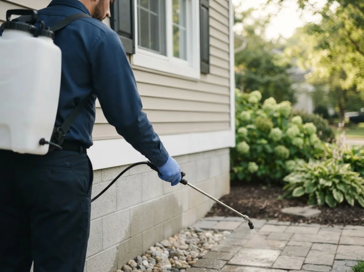 Pest control technician inspecting a home in Belknap, IL